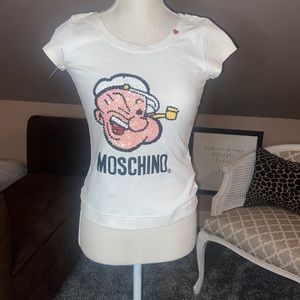 Love Moschino White Sequin Popeye Print T-Shirt